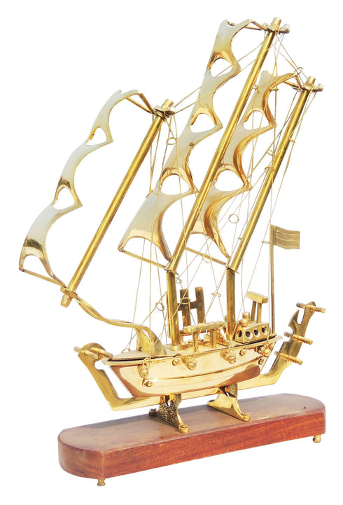 Brass Table Ship With Wooden Base 2.74kg